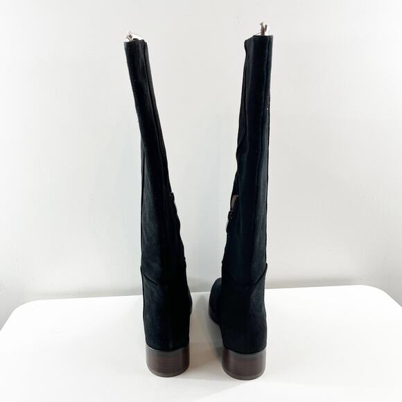 J. Jill Suede Leather Pull On Block Heel Square Toe Mid-Calf High Boots Black 7 - Picture 6 of 10